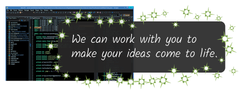 The Eclipse programming environment with an HTML5 project open, and the caption: We can work with you to make your ideas come to life.